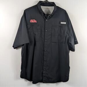 Columbia PFG Ole Miss Rebels Mens XL Fishing Shirt Black 100% Polyester Tamiami